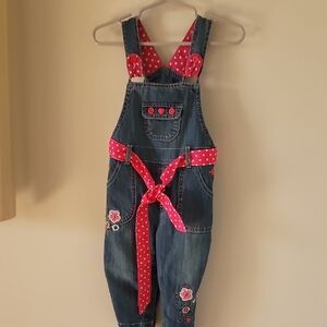Charming Kids' Denim Overalls with Red Accents